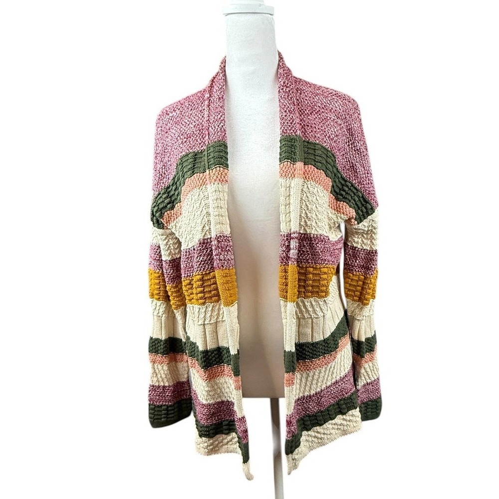 Soft Surroundings Sweater Womens Small Striped Textured Knit Open Cardigan